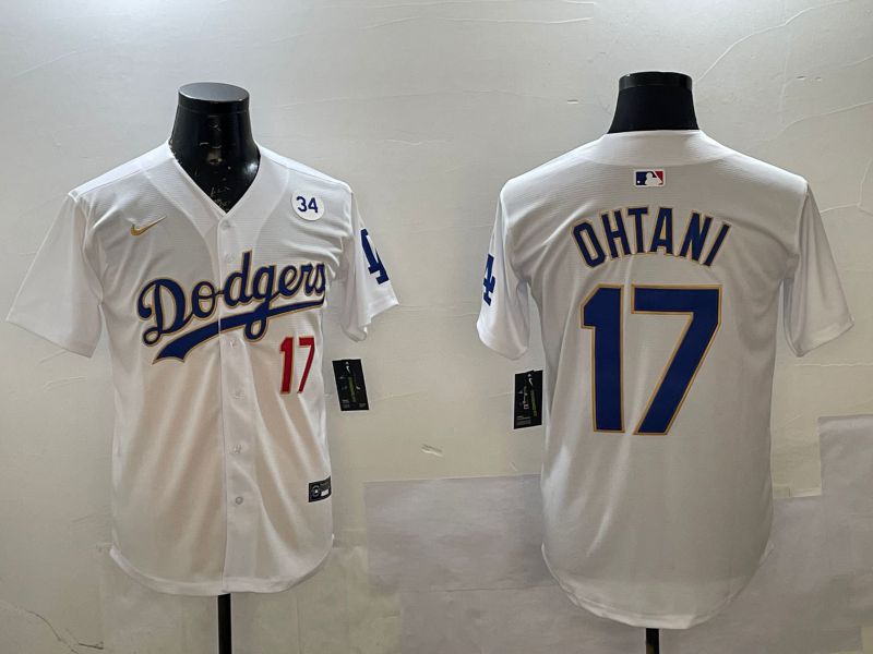 Men Los Angeles Dodgers #17 Ohtani White Gold Game 2025 Nike MLB Jersey style 02253